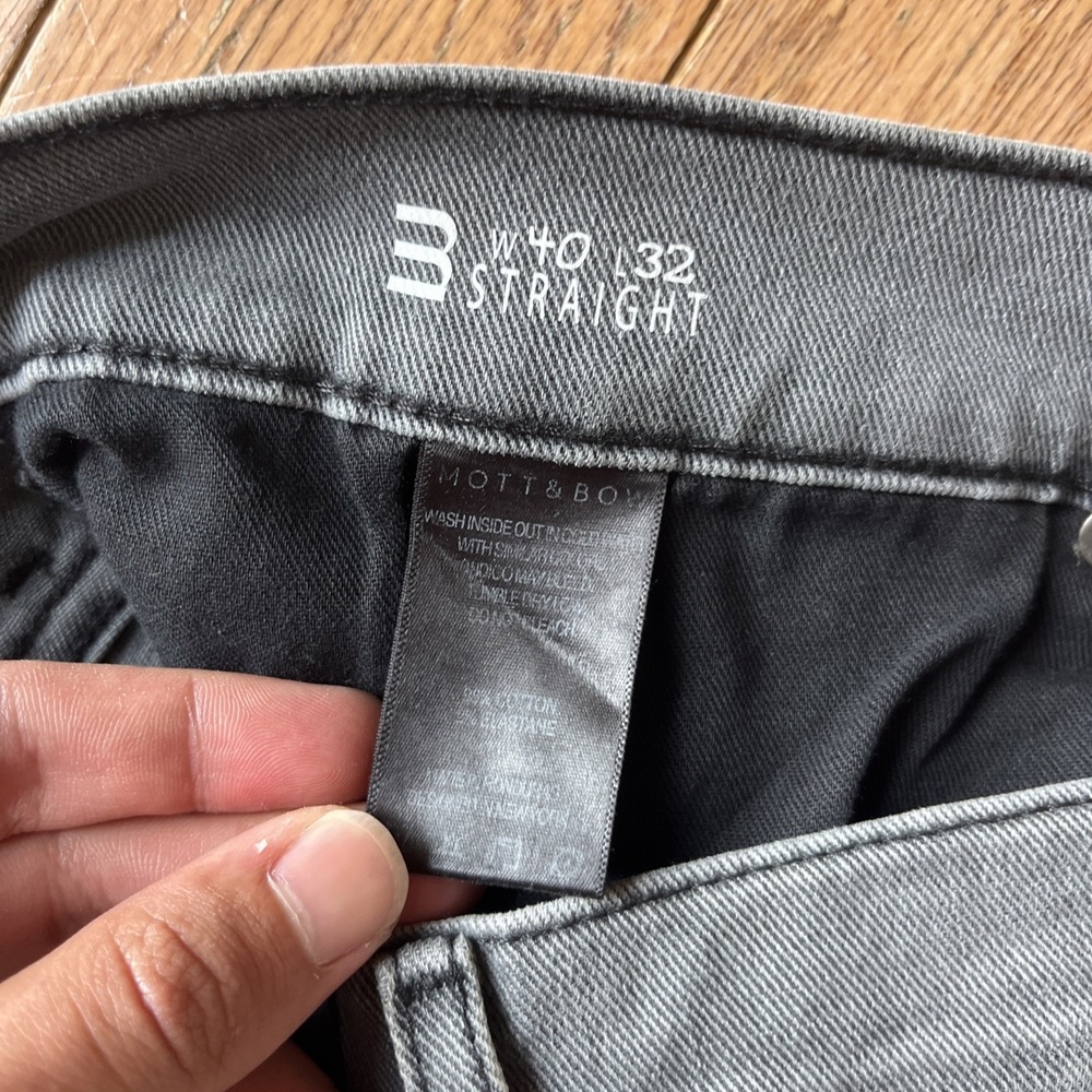 Mott & Bow Jeans‎ Mens 40x26 Gray Straight Stone Stretch Medium Wash - Hemmed - Picture 4 of 9
